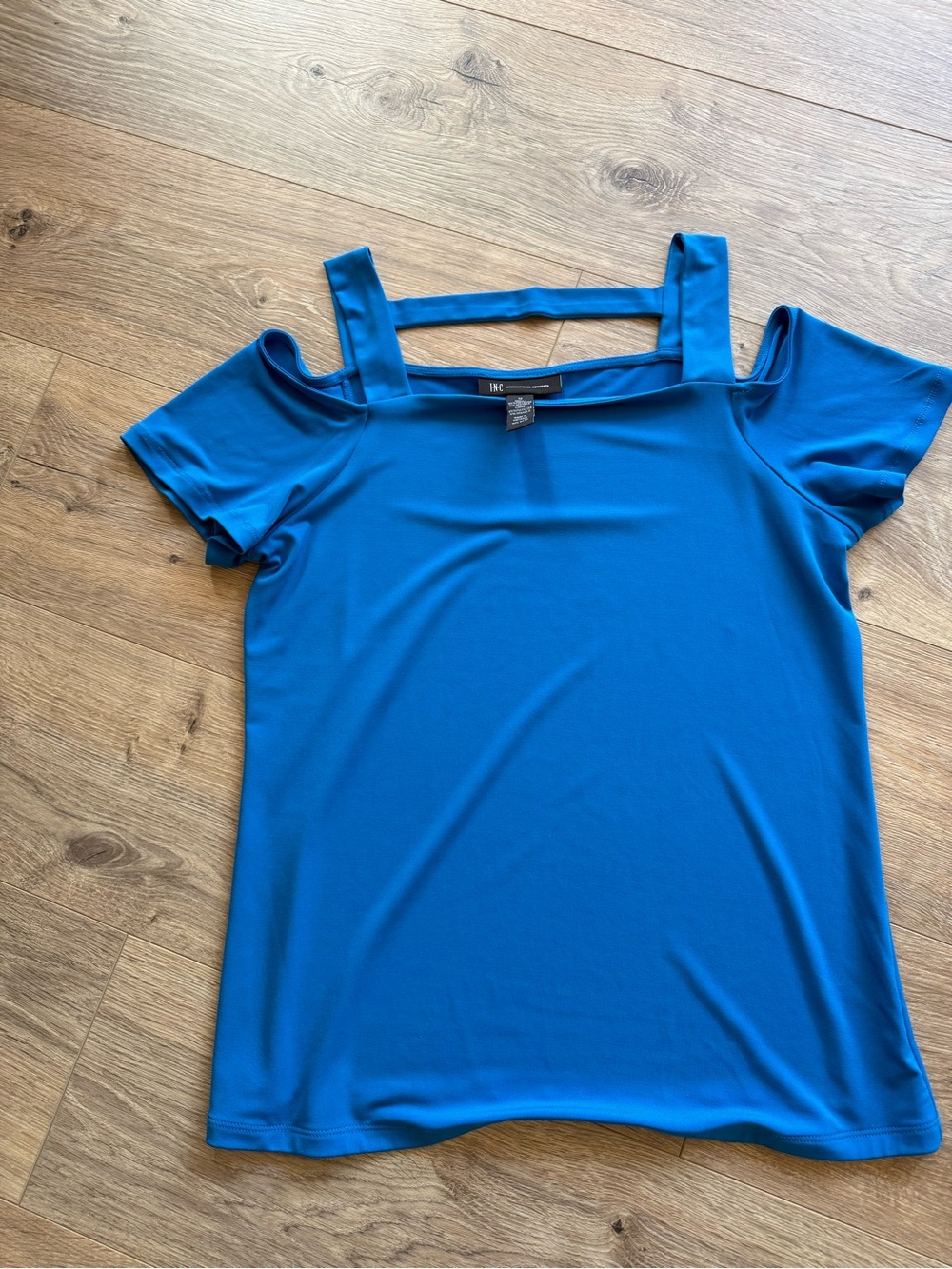 INC Blue Cold-Shoulder Square Neck Tank Top